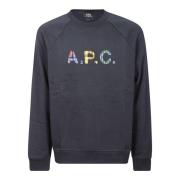 A.p.c. Bomulls Crewneck Sweatshirt med Framsida Tryck Blue, Herr