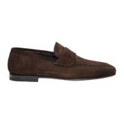 Santoni Suede Penny Loafer Brown, Herr