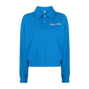 Sporty & Rich Logo-Broderad Polo-Krage Sweatshirt Blue, Dam