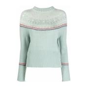 Thom Browne Rundhalsad stickad tröja Blue, Dam