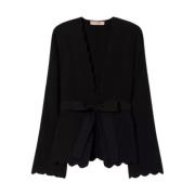 Twinset Figursydd Stickad Blazer med Matchande Bälte Black, Dam