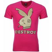Local Fanatic Bunny Destroy Print - Herr T Shirt - 1334R Pink, Herr