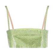 Nué Grön Rhinestone Siden Crop Top Green, Dam