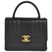 Chanel Vintage Förägande Svart Läder Chanel Väska Black, Dam