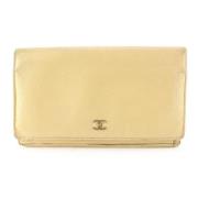 Chanel Vintage Beige Tygplånbok med Serienummer Beige, Dam