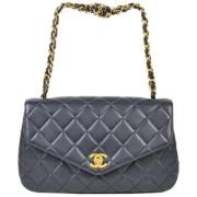 Chanel Vintage Marinblått Läder Chanel Väska Blue, Dam