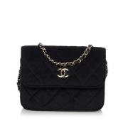 Chanel Vintage Förhandsägd Svart Velvet Flapväska Black, Dam