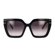 Dior Signatur Fyrkantiga Solglasögon med Guld Accenter Black, Unisex