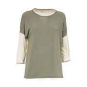 Le Tricot Perugia Bicolor Blus med 3/4 Ärm Green, Dam