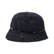 Le Tricot Perugia Elegant italiensk hatt med äkta läderdetalj Black, D...