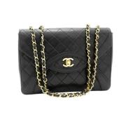 Chanel Vintage Förhandsägd Svart Läder Flapväska Black, Dam