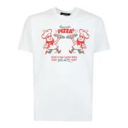 Dsquared2 Pizza Twins Grafiskt Tryck T-Shirt White, Herr