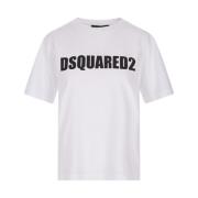 Dsquared2 Vit Crew-neck T-shirt med Logo Print White, Dam