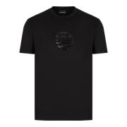 Emporio Armani Svart T-shirt med Paljetter för Män Black, Herr