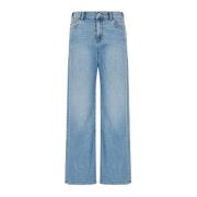 Emporio Armani Modern Fit Cropped Wide Leg Jeans Blue, Dam