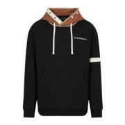 Emporio Armani Svart hoodie med kamelfärgad huva och tryckknappar Blac...