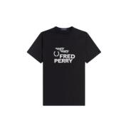 Fred Perry Tryckt rund hals bomull T-shirt Black, Herr