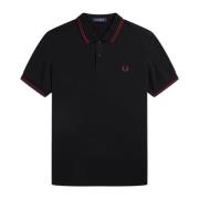 Fred Perry Slim Fit Twin Tipped Polo i Svart/Tawny Port Black, Herr