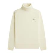 Fred Perry Högkragsstickad Tröja i Ull med Ärmdetaljer Beige, Herr