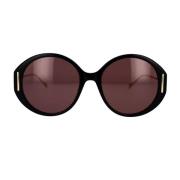 Gucci Runda Oversized Solglasögon med GG Logo Black, Dam