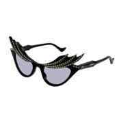 Gucci Cat Eye Solglasögon i Blank Svart Acetat med Kristaller Gg1094S-...