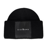 John Richmond Vikbar Beanie med Märkeslogga Black, Herr