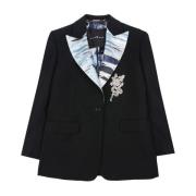 John Richmond Blazer i 100% ren ny ull med kontrastrevers Black, Dam