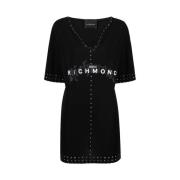 John Richmond Dam V-Hals Logo T-Shirt med Dekorativa Element Black, Da...