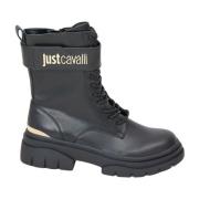 Just Cavalli Logo Biker med Silver Metall Black, Dam