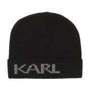 Karl Lagerfeld Svart Logo Inlay Beanie Black, Herr