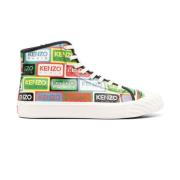 Kenzo Högtopp sneakers med all-over logo print Green, Herr