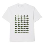 Lacoste Ikonisk Print T-shirt med Andningsbart och Lätt Design White, ...
