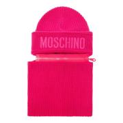 Moschino Mössa med avtagbar tubhalsduk Pink, Unisex