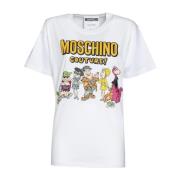 Moschino Flinstones Tema Oversized Tshirt White, Dam