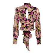 PINKO Iris Print Georgette Blus med Utskärning Multicolor, Dam