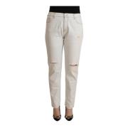 Pinko White Cotton Distressed Mid Waist Skinny Denim Jeans White, Dam