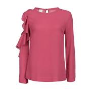 PINKO Crepeblus med Volanger Pink, Dam