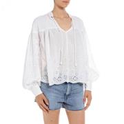 Replay Elegant Puff Ärm Blus White, Dam