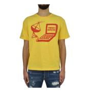 Stella McCartney Gul Bomull Herr T-shirt med Monokrom Print Yellow, He...