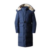The North Face Blå quiltad lång kappa med avtagbar huva Blue, Dam