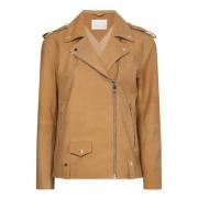 Tommy Hilfiger Ljusbrun Mocka Bikerjacka Beige, Dam