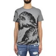 Valentino Grå Herr Bomull Grafisk Tryck T-shirt Mod.MV0MG08F3MH080 Gra...