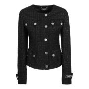 Versace Svart Vichy Lätt Tonal Lurex Tweed Jacka Black, Dam