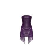 Versace Läderklänning med fransar Purple, Dam