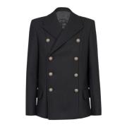 Balmain Wool pea coat with double-breasted silver-tone buttoned fasten...