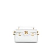 Balmain B-Buzz 19 bag in crocodile effect-embossed leather White, Dam