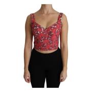 Dolce & Gabbana Rosa Blommig Brokad Kort Blus Tank Top Pink, Dam