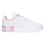 Dolce & Gabbana Vita och Rosa Läder Sneakers Pink, Dam