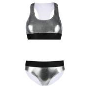 Dolce & Gabbana Metallic-Effekt U-Hals Bikini Gray, Dam