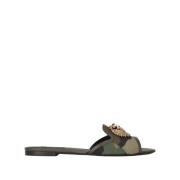 Dolce & Gabbana Army Green Camouflage Heart Slide Sandaler Green, Dam